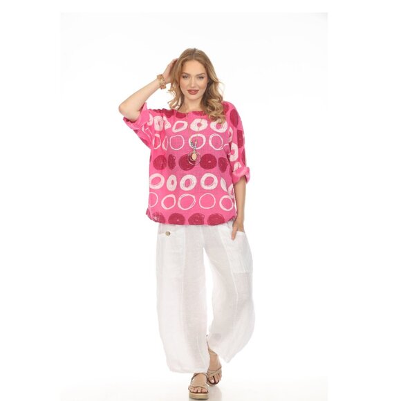 Fuchsia Circular Patterned Boat Neck Top - Picture 4 of 7